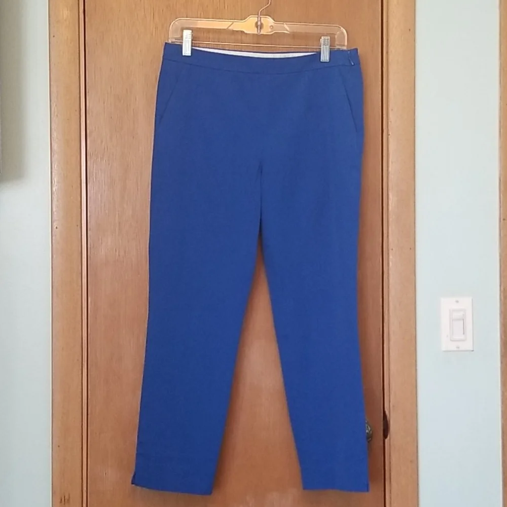 J Crew Royal Blue Side Zip  Cropped Pants sz 8